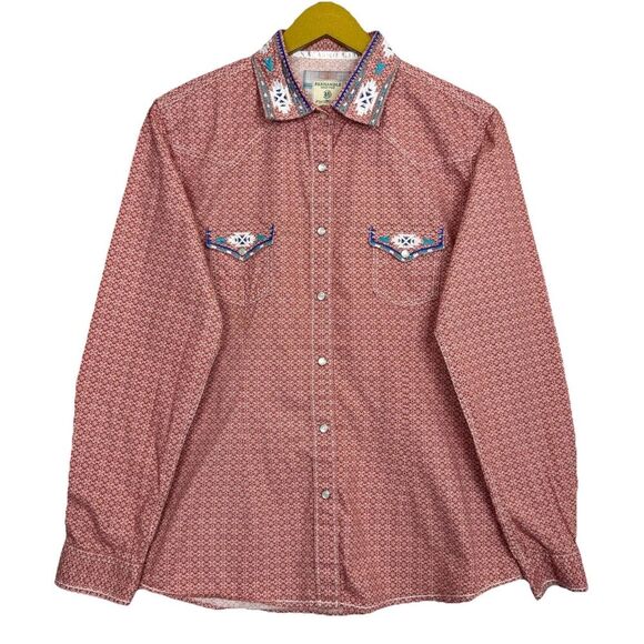 Panhandle Rough Stock Womens Red Pearl Snap Embroidered Shirt Size M Western - Picture 1 of 12